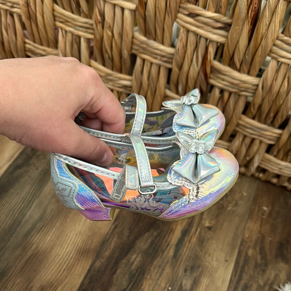 Silver Holographic Kids Shoes with Bow